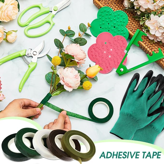 WILLBOND Floral Arrangement Kit, Valentine Rose Thorn Stripper Tool Garden Pruning Shears Scissors Rose Thorn Remover Pruner Trimmer Gloves Tapes Florist Garden Tool Gift Kit for Women(Green)