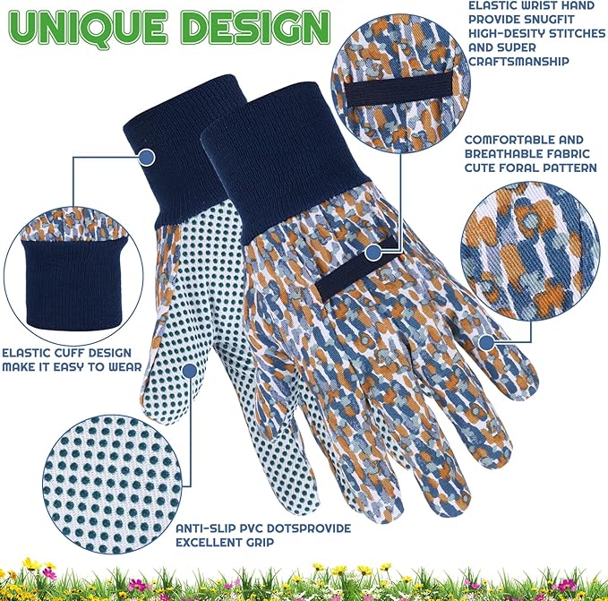 4 Pairs Gardening Gloves for Women Breathable Floral Garden Gloves with Non-Slip Grip Work Glove for Weeding Planting