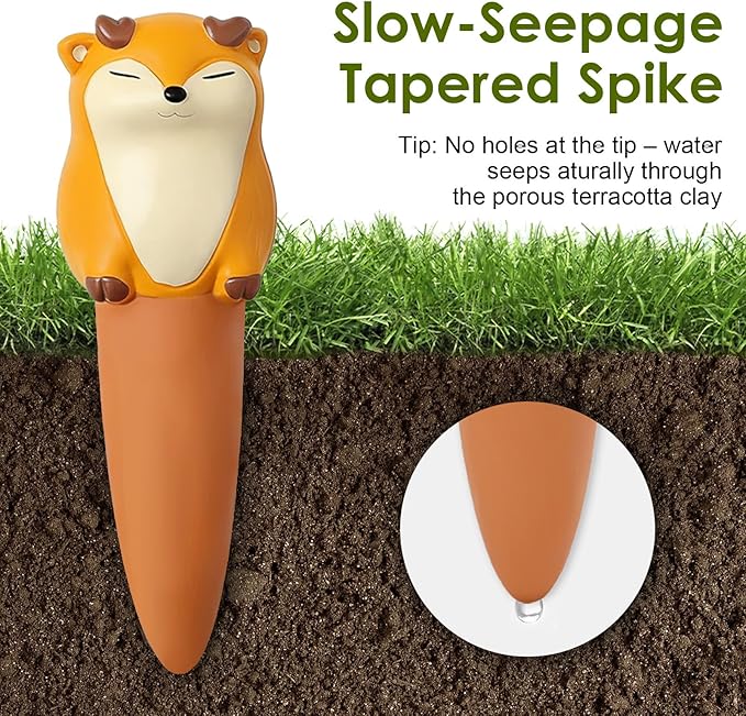 MCleanPin 4 Pack Plant Watering Spikes and Globes Handmade Terracotta Self-Watering Planter Insert Automatic Plant Waterer Devices for Indoor Outdoor Plants (Forest Animals)