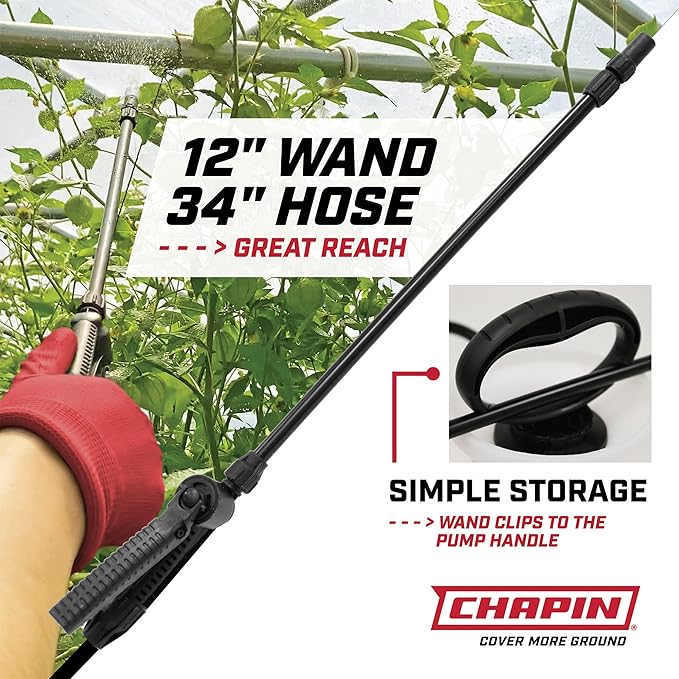 Chapin 20006 Pump Sprayer, 3‑Gallon, Lawn & Garden, Translucent Poly Tank, Funnel‑Top, SureSpray Anti‑Clog Filter, Adjustable Cone Nozzle & 34" Hose for Fertilizer, Weed & Pest Application