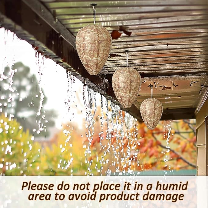 DECYOOL 4 Pack Paper Wasp Nest Decoy Hanging Wasp Nest Stay Away from Wasps Hornets Yellow Jackets(Brown)