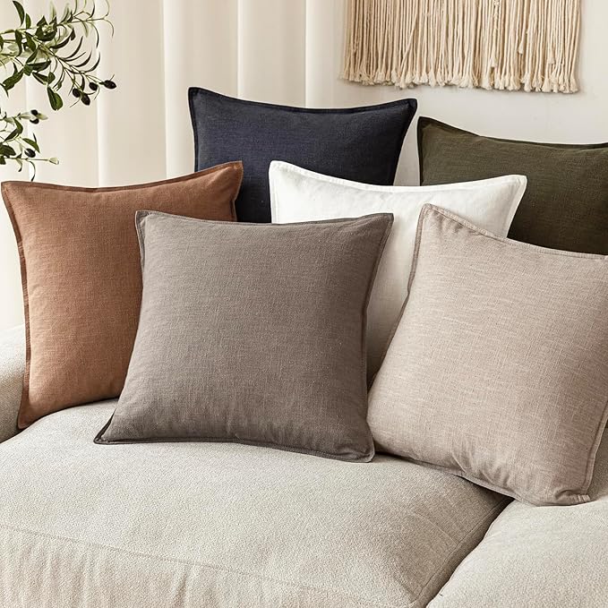 Foindtower Set of 2, Decorative Linen Soild Throw Pillow Covers Soft Accent Euro Cushion Case Farmhouse Neutral Pillowcase for Chair Couch Sofa Bedroom Living Room Home Decor 18 x 18 Inch Brown Tan
