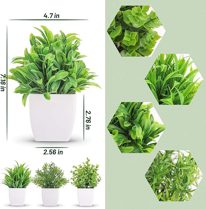 Der Rose 4 Pack Small Fake Plants Mini Artificial Faux Plants in Pots for Home Office Bedroom Living Room Decor
