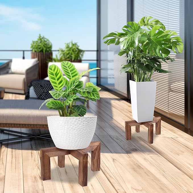 Vigordream Plant Stand, Indoor/Outdoor Wood Plant Holder, Single Flower Pot Stand, Sturdy Planter Stands (Walnut, Fit 5-9 Inch Pots)