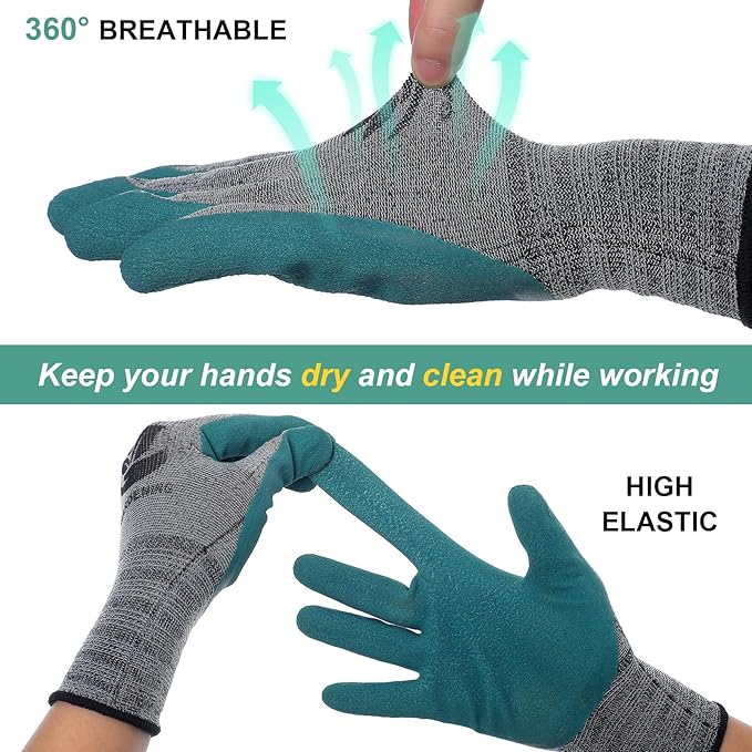 Trifabricy Garden Gloves for Women/Men - 6 Pairs Latex Gardening Gloves with Grip, Protective Work Gloves for Lawn Yard