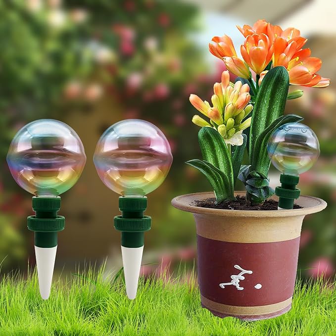 2 Pack Glass Self-Watering Globes for Plants, 6oz Automatic Plant Waterer Bulbs with Terracotta Slow Release Spikes, Vacation Indoor Outdoor Houseplant Watering Devices