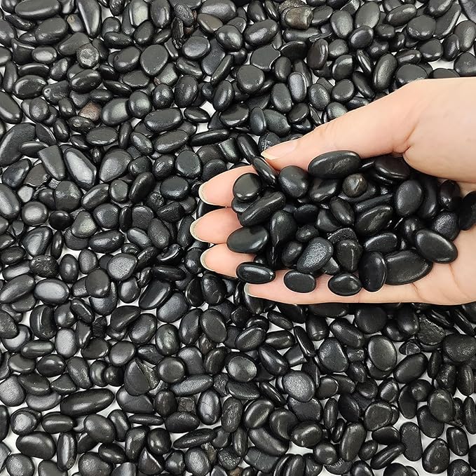 FANTIAN 5 lbs Pebbles for Indoor Plants. 3/8 inch Small Black Stones, Decorative Black River Rocks for Plant Outdoor, Vase, Landscaping and Garden