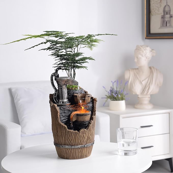 Tolevoit Tabletop Fountains Relaxation Soothing Sound Waterfall Fountain with LED Lights Indoor Zen Relaxation for Office Home Decorations Growing Plants to Purify the Air