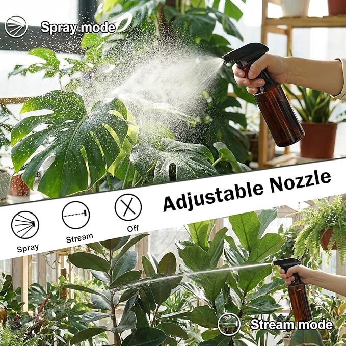 Spray Bottles 12oz/350ml Empty Spray Bottle for Hair Plastic Mist/Stream Spraying Heavy Duty Spray Bottles for Cleaning Solutions, Plants 1 Pack (Brown)