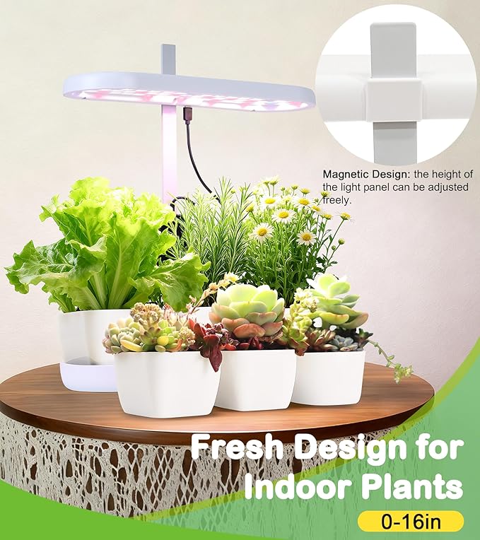 Grow Lights for Indoor Plants, 20W Full Spectrum LED Grow Lamp for Indoor Garden with Intelligent Controller, Height Adjustable, Ideal for Home Desk Plant Lighting (White, ABS Base)