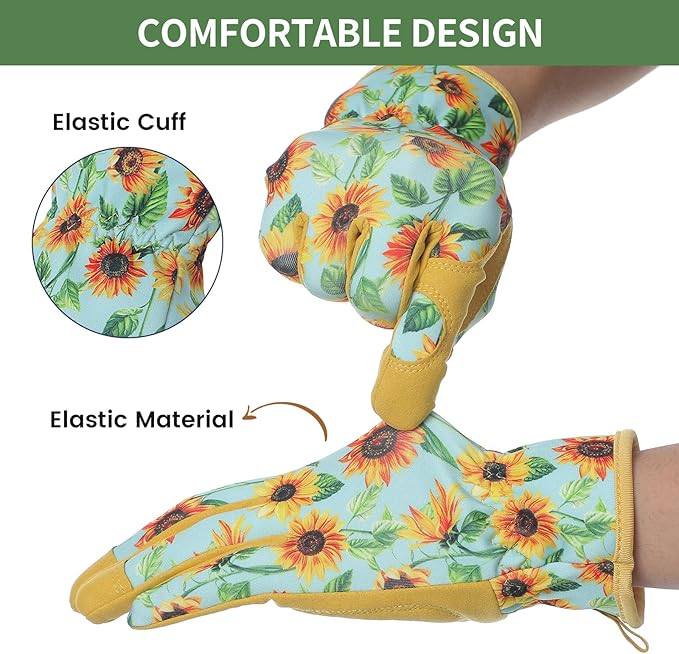 Pleneal Gardening Gloves for Women Men - Leather Garden Gloves Thorn Proof, Outdoor Protective Working Gloves for Weeding