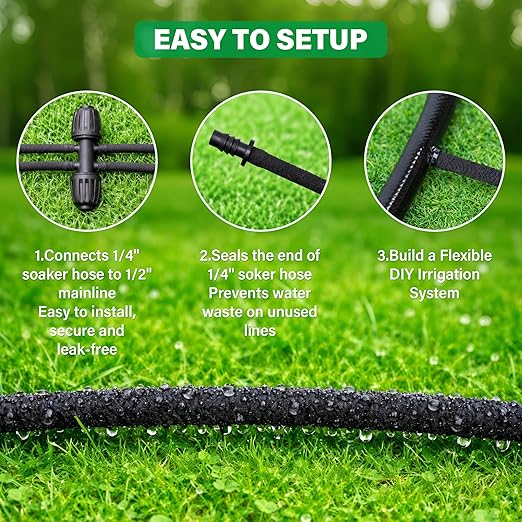 MIXC 80% Water-Saving Soaker Hose – 1/4" x 100 Ft Drip Irrigation Tubing for Garden, Lawn, Flower Beds & Vegetable Rows, with 1/4" Drip Fittings Included
