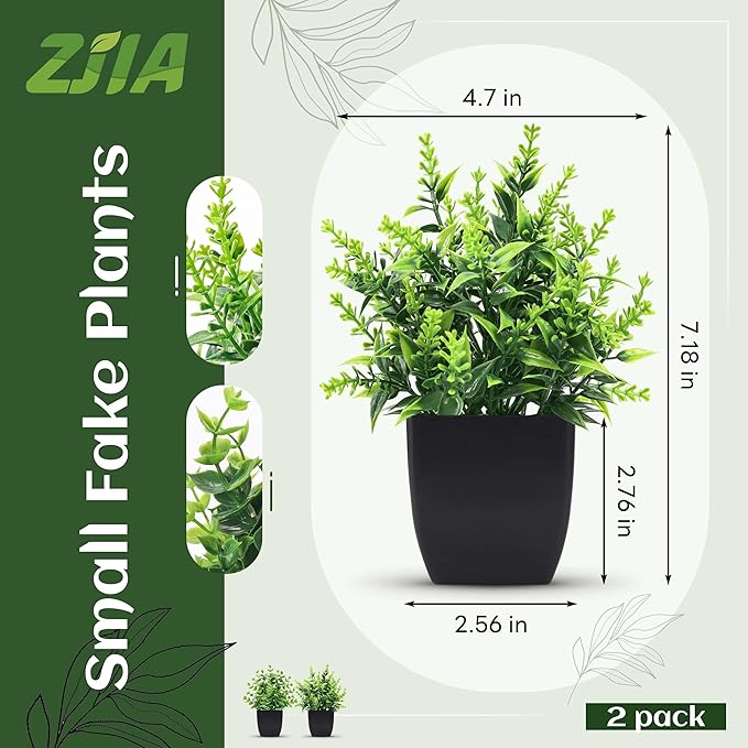 2 Pack Small Fake Plants Black Bathroom Accessories for Home Bedroom Bathroom Kitchen Decor