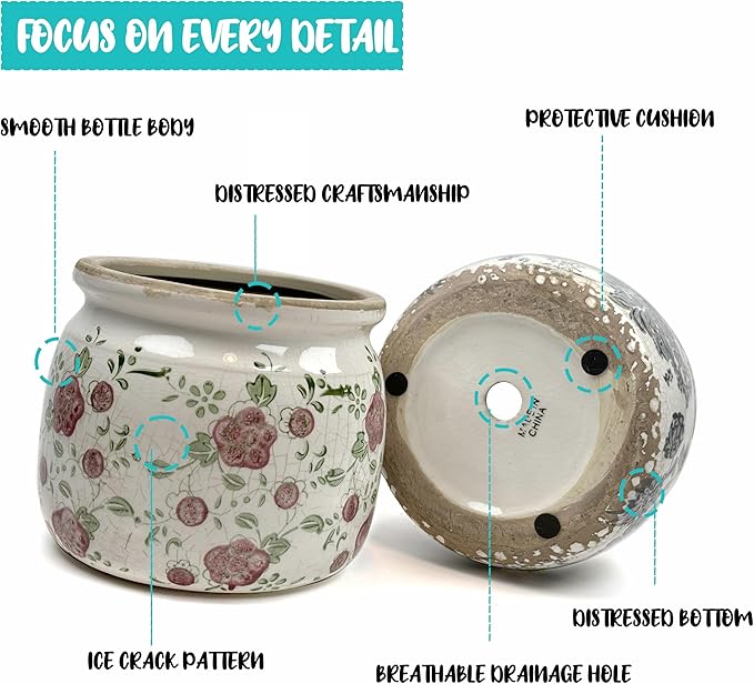 Dosayes Vintage Ceramic Ice Crack Flower Pot with Drainage Holes, Country Rustic Planters for Indoor and Outdoor,Tuscan Decor,Home,Living Room, Garden Decor, Gardening Gift (Country)