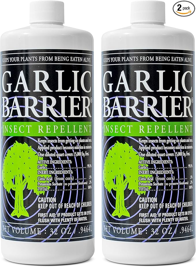 Liquid Garlic Insect Repellent Concentrate, 32 fl oz (2 Pack) – OMRI Listed Garlic-Based Formula for Farms, Crops, Gardens & Greenhouses – Indoor & Outdoor Plant Protection