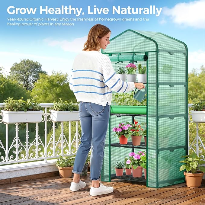 Ohuhu Mini Greenhouse for Indoor Outdoor, Small Plastic Plant Green House 4-Tier Rack Stand Portable Greenhouses with Durable PE Cover for Seedling, 2.5x1.6x5.2 FT, Ideal Gardening Gifts for Women Men