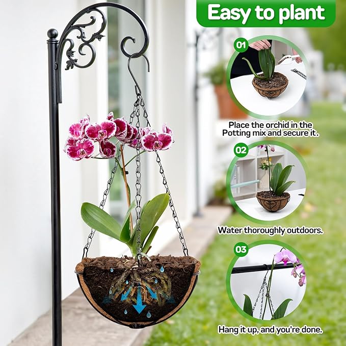 QCQHDU 3 Pack 10 inch Metal Hanging Orchid Baskets for Plants Outdoor, Hanging Orchid Planter Basket with Coco Liners, Orchid Pots with Holes for Garden, Patio, Deck, Porch Plants(Love)