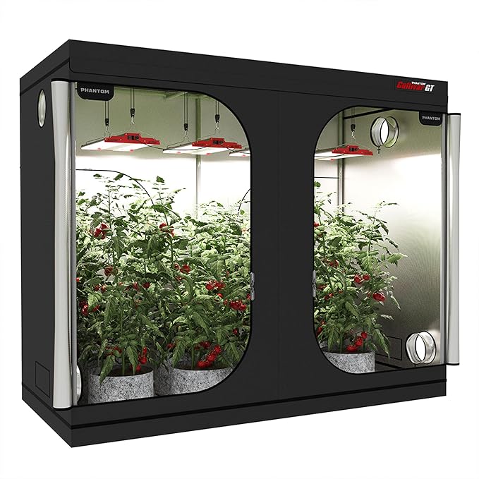 PHANTOM Cultivar GT84 Premium Grow Tent, 96”x48”x80”, Steel Corners, 200 lb Weight Capacity, 22 mm Poles, High Reflectivity Diamond Mylar, Genuine SBS Zippers, 4x8 for Indoor Growing Hydroponics