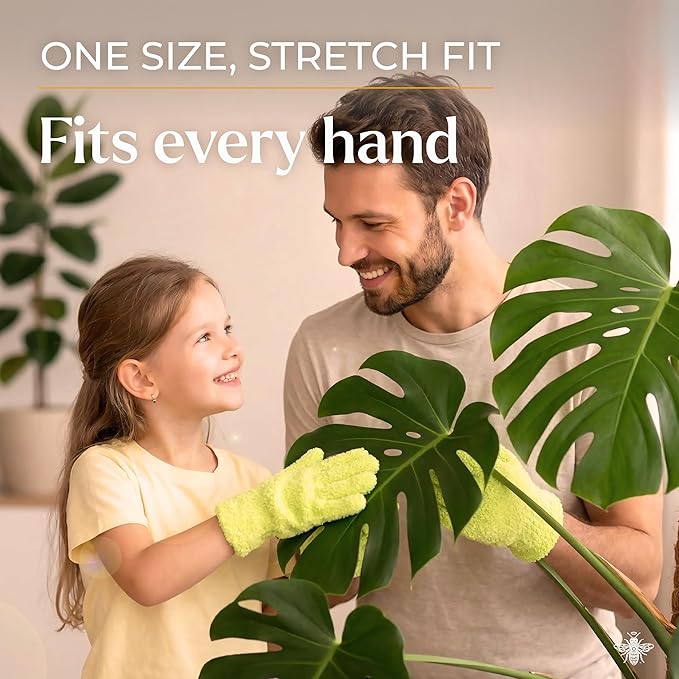 BLESS YOUR SOIL Microfiber Dusting Gloves for Plants, 2 Pairs | Leaf Cleaning Gloves for Houseplants | Reusable, Lint Free