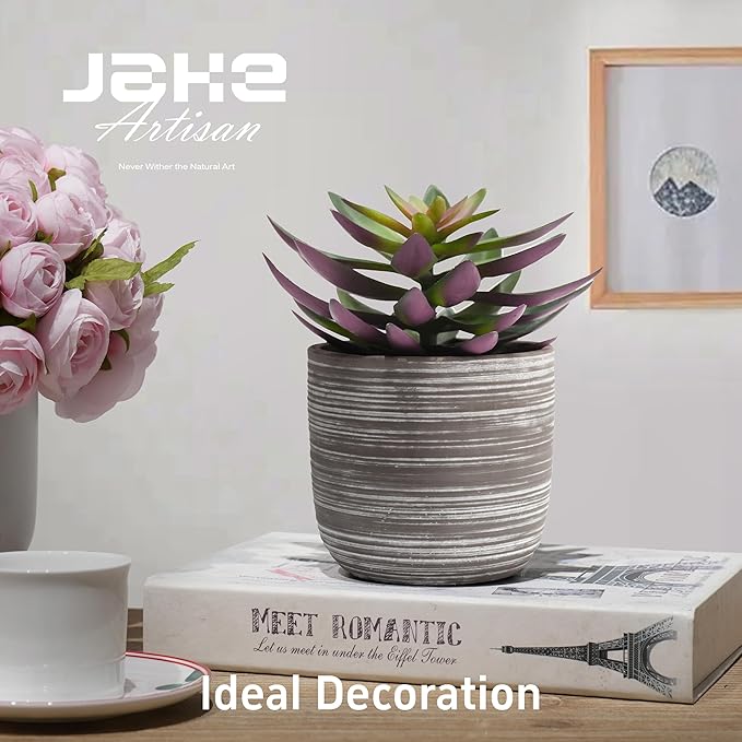 Jahe Fake Outdoor Plants, 7.5” Fake Plant Agave in Cement Bowl, Artificial Succulent Plants for Home Decor Office Desk Bathroom Livingroom Boho Shelves Decoration, Table Centerpieces