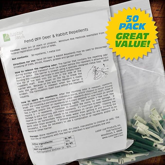Luster Leaf DR-50 Fend Off Deer and Rabbit Repellent Plant Clips, Green