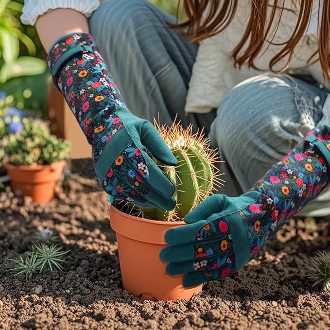 Trifabricy Gardening Gloves for Women, Breathable Leather Garden Gloves with Grip, Thorn-Proof Puncture-Resistant Work Gloves