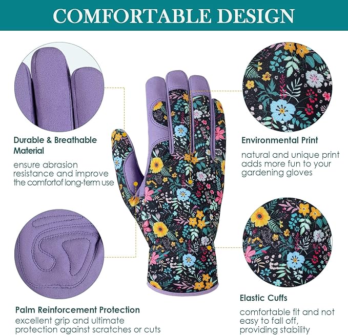 Trifabricy Gardening Gloves for Women, Breathable Leather Garden Gloves with Grip, Thorn-Proof Puncture-Resistant Work Gloves