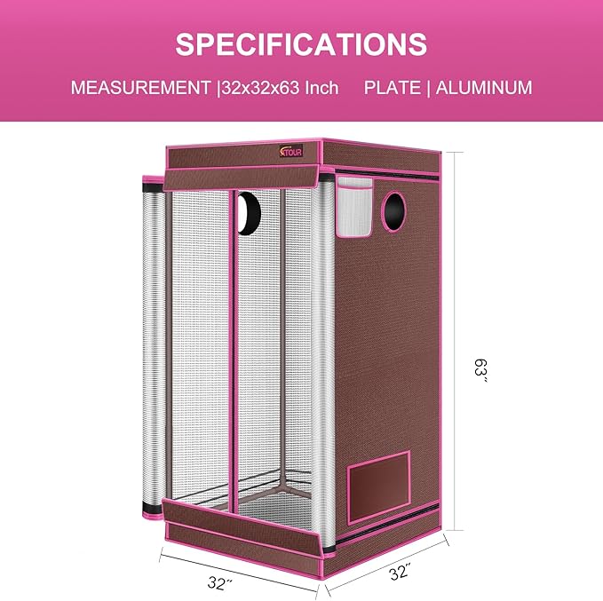 ATOUR 24"x24"x63" Grow Tent, 1680D High Reflective Mylar Hydroponic Grow Tents, Waterproof Grow Tent with Double Cleart Observation Door and Floor Tray, for Indoor Plant Growing