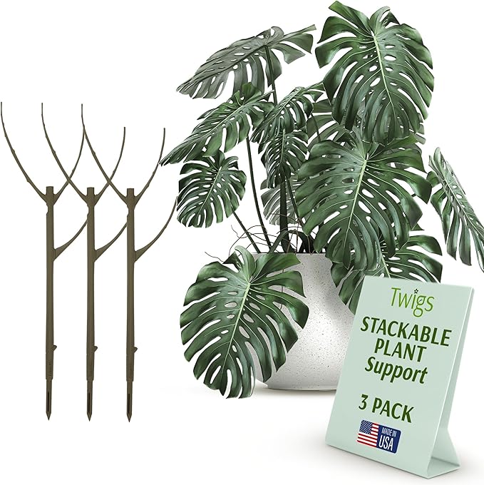 Twigs GA - Stackable Plant Support Stakes, Indoor & Outdoor Houseplant Stem Support, Garden Accessories, Durable Trellis Alternative for Climbing & Potted Plants - Moonstone, 3 Pack, 17" L