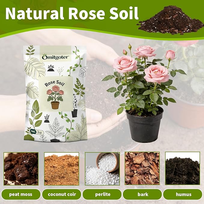 Rose Soil Potting Soil 2qt- Natural Organic Potting Mix for Roses, Superior Drainage & Breathability, Nutrient-Rich Formula to Support Healthy Rose Growth