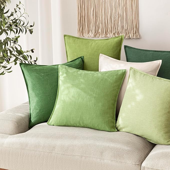 Foindtower Pack of 2, Decorative Linen Soild Throw Pillow Covers Soft Accent Lumbar Cushion Case Boho Farmhouse Pillowcase for Chair Couch Sofa Bedroom Living Room Home Decor 12 x 20 Inch Lime Green