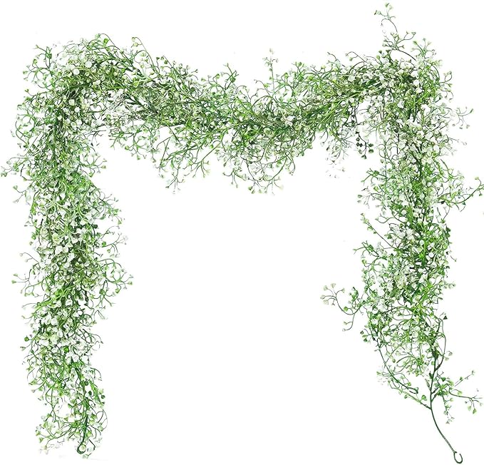 RECUTMS Artificial Hanging Vines Garland Faux Ferns Leaves Ivy Garland Fake Plant Greenery 2Pcs for Spring Home Indoor Outdoor Wedding Farmhouse Mantle Table Centerpiece Party Garden Decor(White)