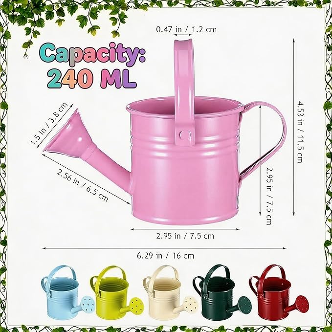 Kids Metal Watering Can for Gardening, 5pack Small Iron Watering Can for Succulents Houseplants Bonsai, Mini Water Pot for Children Sprinkling Bucket (Mixed Style: Pink, Green, Yellow, Beige, Blue)