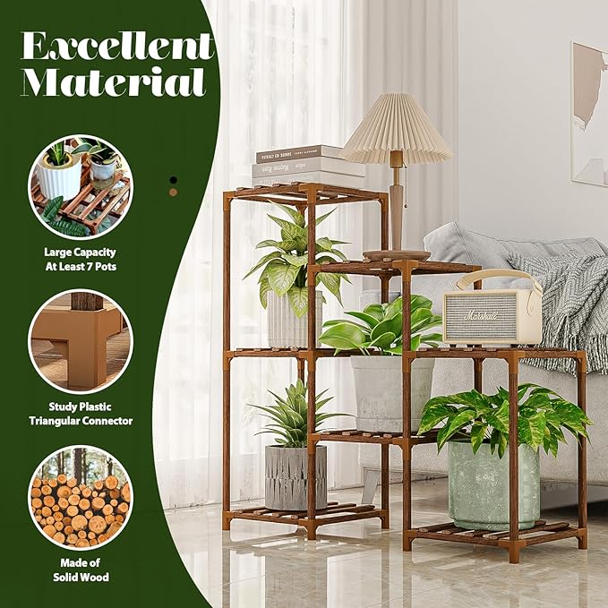 GENTINGBRO Plant Stand Indoor Outdoor Wood Plant Shelf for Multiple Plants Corner Plant Rack Window Flower Stand for Garden Patio