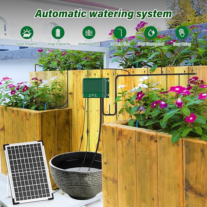 Solar Irrigation System 10W for Automatic Plants Watering, Summer Garden Drip Irrigation Kit for Solar Garden Drip Irrigation System,Supported Irrigation System Kit for Plant Bed,Green House