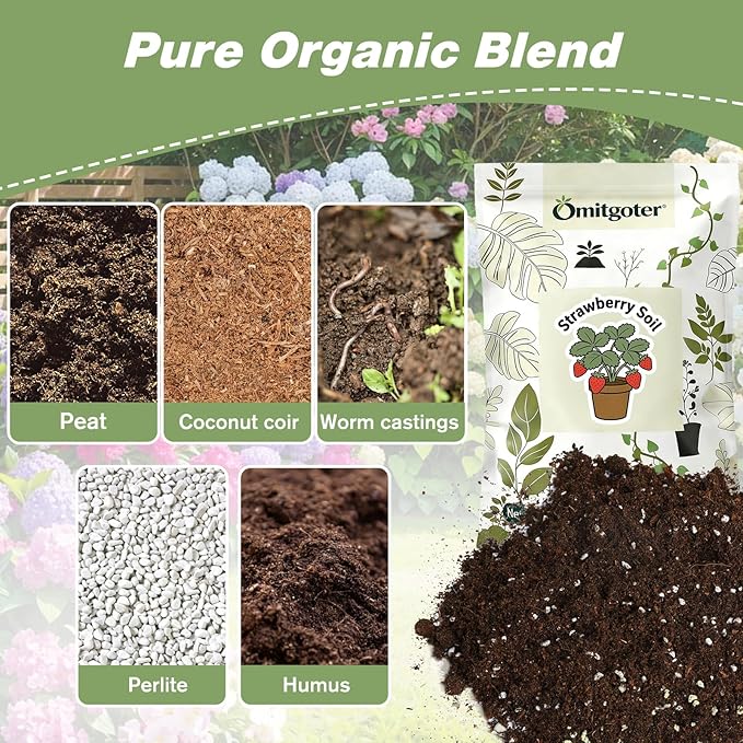All-Natural Strawberry Soil & Potting Mix 1qt - Premium Potting Soil for All-Stage Strawberry Growth