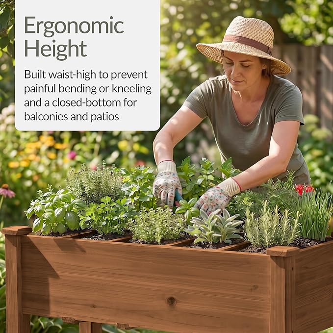 Best Choice Products Raised Herb Garden Bed Planter Box - Elevated Wooden Planter with 10 Grid Growing Compartments, Drainage Holes, Vegetable Flower Garden Box for Patio Balcony Backyard - Acorn