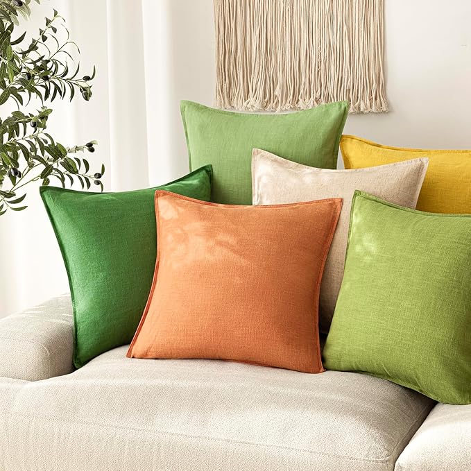Foindtower Pack of 2, Decorative Linen Soild Throw Pillow Covers Soft Accent Euro Cushion Case Boho Farmhouse Pillowcase for Chair Couch Sofa Bedroom Living Room Home Decor 20 x 20 Inch Dusty Orange