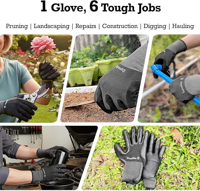 2 Pairs Thickened Non-Slip Gardening Gloves, Recyclable TPE Coating, Durable Breathable Work Gloves for Weeding, Planting, Landscaping & Yard Work, Universal Fit, Black