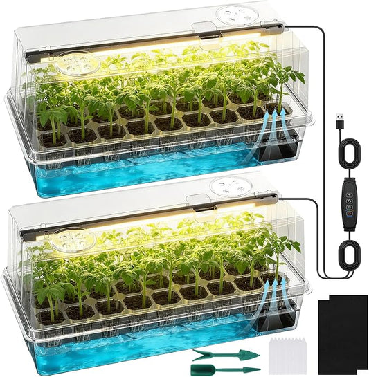 72 Cells Seed Starter Tray Self Watering, Seed Starter Kit with Grow Light, Full Spectrum with 5 Dimmable Brightness & Timer, Indoor Plant Grow Tray for Beginners & Seasoned Gardeners, Gardening Gifts