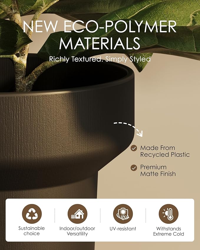 Bamworld 3-Pack Plant Pots Indoor with Drainage 5/6/7 Inch Planters for Indoor Plants Modern Minimalist Flower Pots Black