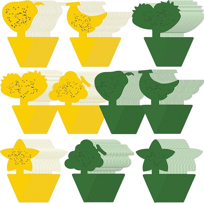 Qualirey 200 Sheets Fruit Fly Sticky Traps for Fruit Fly Gnat Trap for House Indoors Sticky Traps Catcher for Gnats Fungus Gnats Mosquito Catcher for Kitchen Outdoor Plants (Cute Style, Yellow, Green)