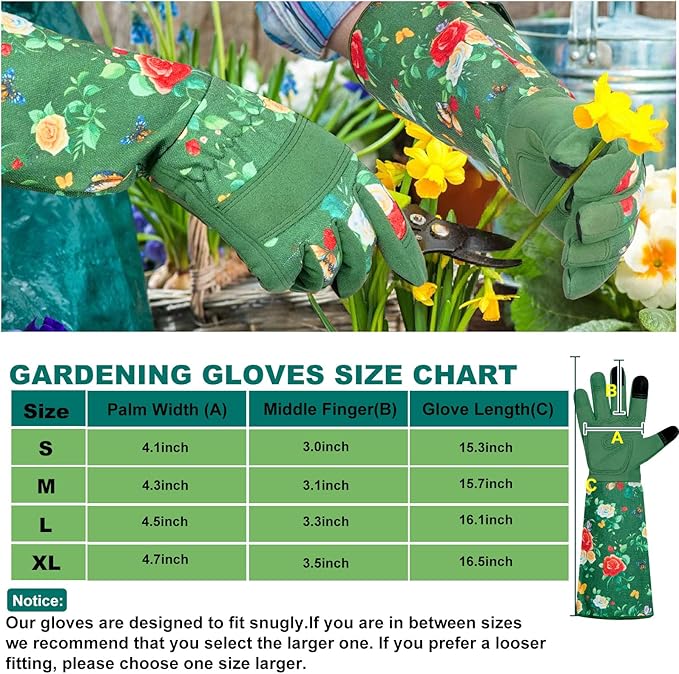 DLY Gardening Gloves, Garden Gloves for Women, long gardening gloves for Garden Work and Yard,Durable and Comfortable(Large, Green