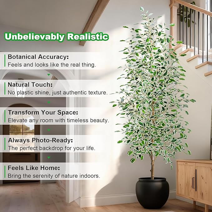 Bailikang 8FT Artificial Ficus Trees Indoor Faux Trees Indoor Fake Floor Plants Tall Artificial Tree with White Pot Faux Tree Fake Indoor Tree Silk Plants Artificial Trees for Home Decor Indoor