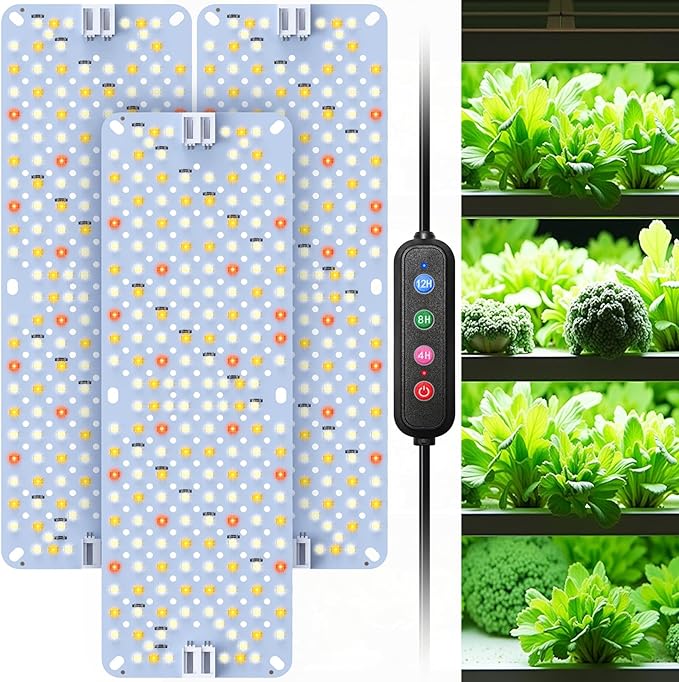 SDOVUERC 36W(Acutal Power) Full Spectrum Grow Lights for Indoor Plants – 576 LEDs,4/8/12/16/20H Timer,Daisy Chain,Wide Lighting Area for Seed Starting(Pack3)