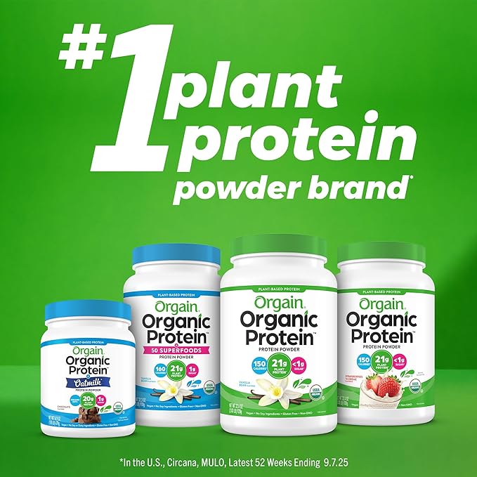 Orgain Organic Vegan Protein Powder, Birthday Cake - 21g Plant Based Protein, 7g Prebiotic Fiber, Low Net Carb, No Lactose Ingredients, No Added Sugar, Non-GMO, for Shakes & Smoothies, 1.02 lb