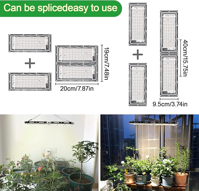 Tigvio 2pcs Hanging Grow Lights for Indoor Plants (20w X2) with Height Adjustable, 4000 Lumen LED Bonsai Houseplant Growing Lamp with On/Off Switch, Grow Light UV-IR Full Spectrum