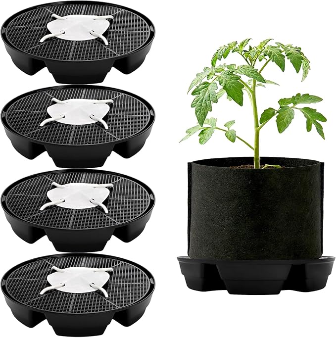 Bekith 4 Pack Self Watering Fabric Pot Base, Auto-Irrigation System Plant Saucer for 5 Gallon Fabric Pots, Auto Watering Plant Water Tray for Indoor Grow Tents, Greenhouses, Outdoor Gardens