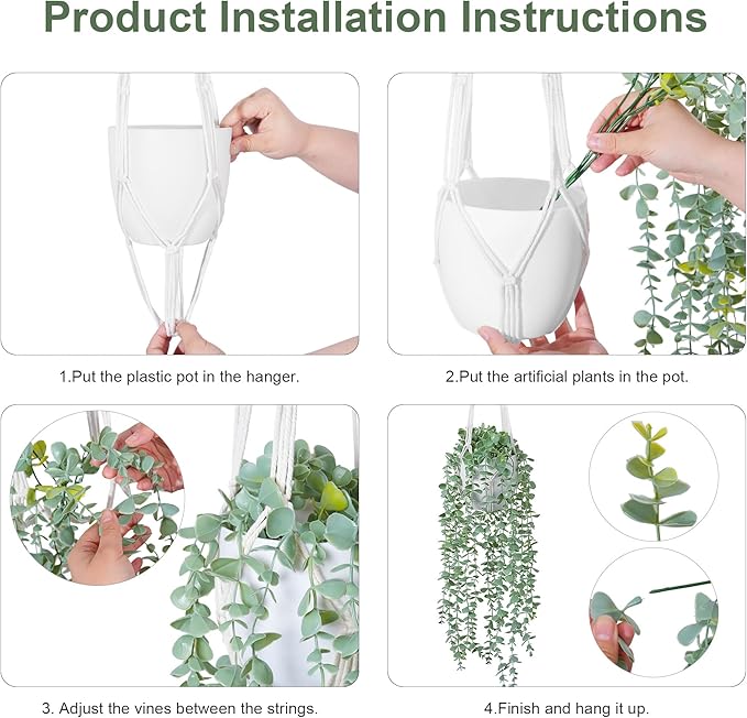 DREAMLOOM Fake Hanging Plants with Pot, Artificial Eucalyptus Hanging Plants with Macrame Hanger for Indoor Decor, Fake Hanging Vines Faux Greenery for Home Kitchen Office