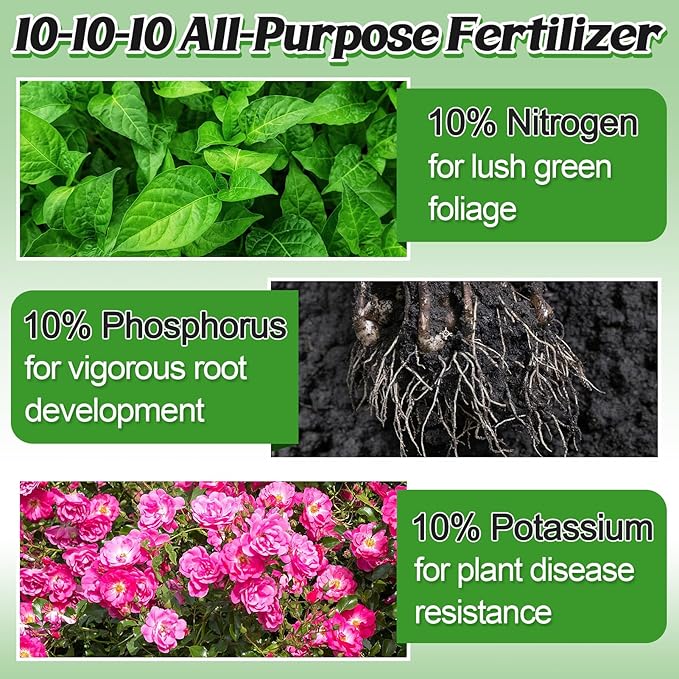 10-10-10 Slow-Release Premium Fertilizer - All-Purpose Plant Food for Indoor Outdoor Gardening Vegetables Flowers Lawn Trees Shrubs, 0.5 Quart
